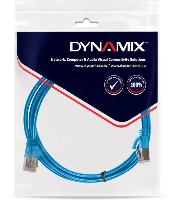 DYNAMIX 1.25m Cat6A S/FTP Blue Ultra-Slim Shielded 10G Patch Lead (34AWG) with R