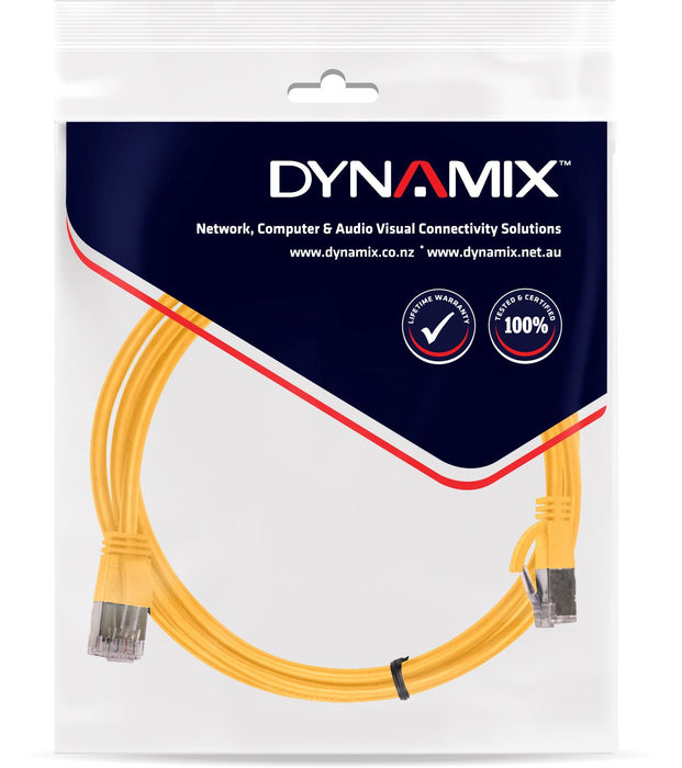 DYNAMIX 0.75m Cat6A S/FTP Yellow Ultra-Slim Shielded 10G Patch Lead (34AWG) with