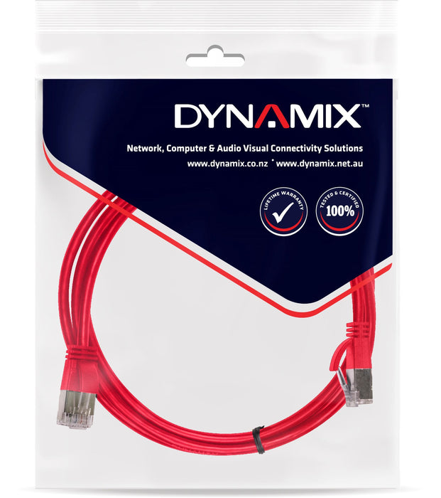 DYNAMIX 1.25m Cat6A S/FTP Red Ultra-Slim Shielded 10G Patch Lead (34AWG) with RJ