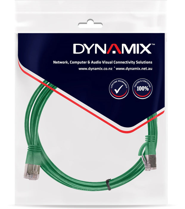 DYNAMIX 0.5m Cat6A S/FTP Green Ultra-Slim Shielded 10G Patch Lead (34AWG) with R