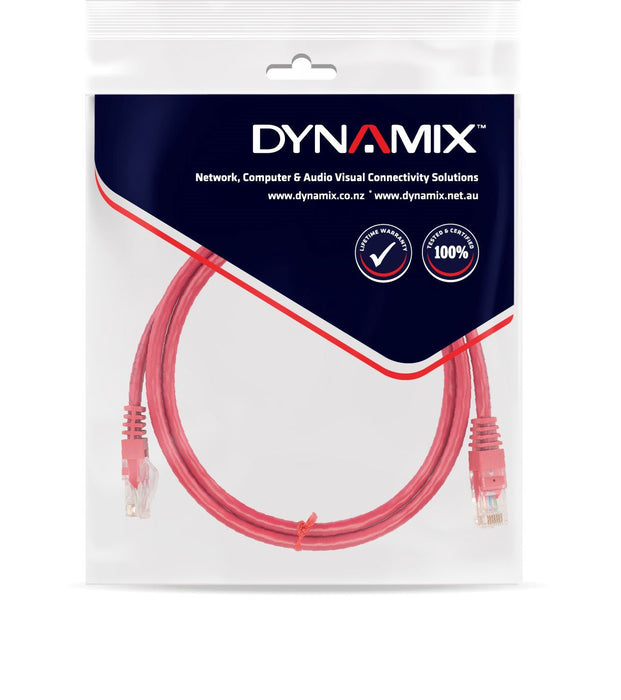 DYNAMIX 5m Cat5e Red UTP Patch Lead (T568A Specification) 100MHz 24AWG Slimline