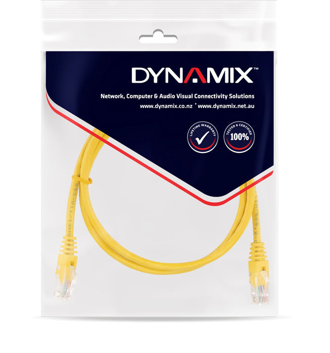 DYNAMIX 1m Cat5e Yellow UTP Patch Lead (T568A Specification) 100MHz 24AWG Slimli