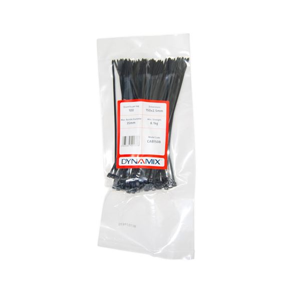 DYNAMIX 150mm x 2.5mm Cable Tie (Packs of 100) Colour Black