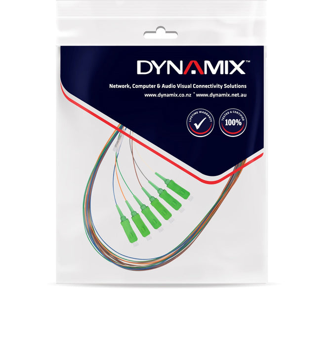 DYNAMIX 2M SC APC Pigtail G657A1 12 Pk Colour Coded, 900um Single-mode Fibre
