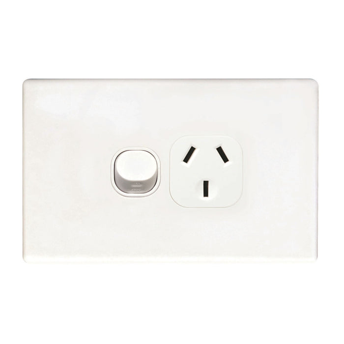 TRADESAVE Single 15A Horizontal Power Point. Removable Cover. Moulded in Flame R