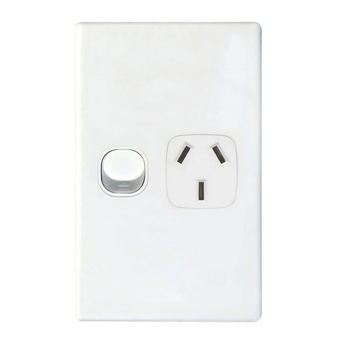 TRADESAVE Single 10A Vertical Power Point. Removable Cover. Moulded in Flame Res