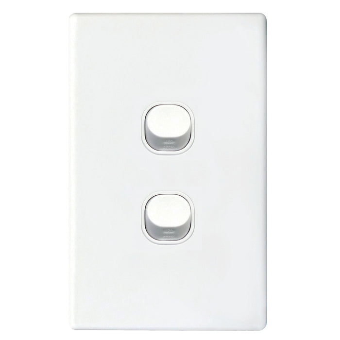 TRADESAVE Slim 16A 2-Way Vertical 2 Gang Switch. Moulded in Flame Resistant Poly