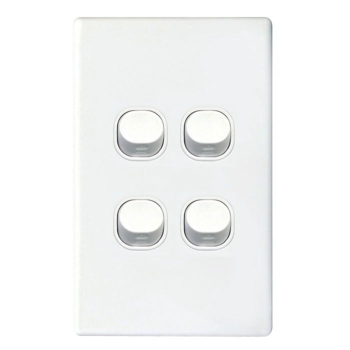 TRADESAVE Slim 16A 2-Way Vertical 4 Gang Switch. Moulded in Flame Resistant Poly