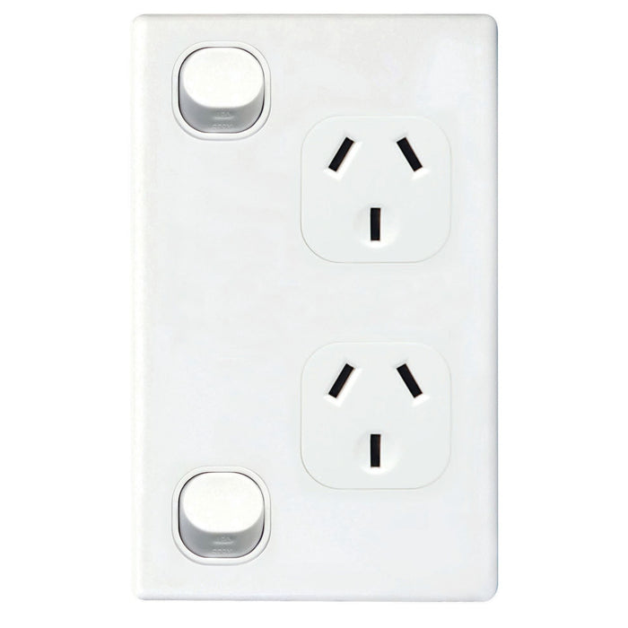 TRADESAVE Double 10A Vertical Power Point. Removable Cover. Moulded in Flame Res