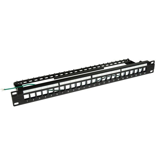 DYNAMIX Horizontal 19 1RU Unloaded 24 Port STP Patch Panel, with Rear Cable Mana