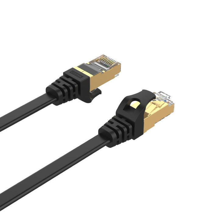 UNITEK 5m CAT 7 Black Flat SSTP 32AWG Patch Lead in PVC Jacket. 500MHz, Gold-pla