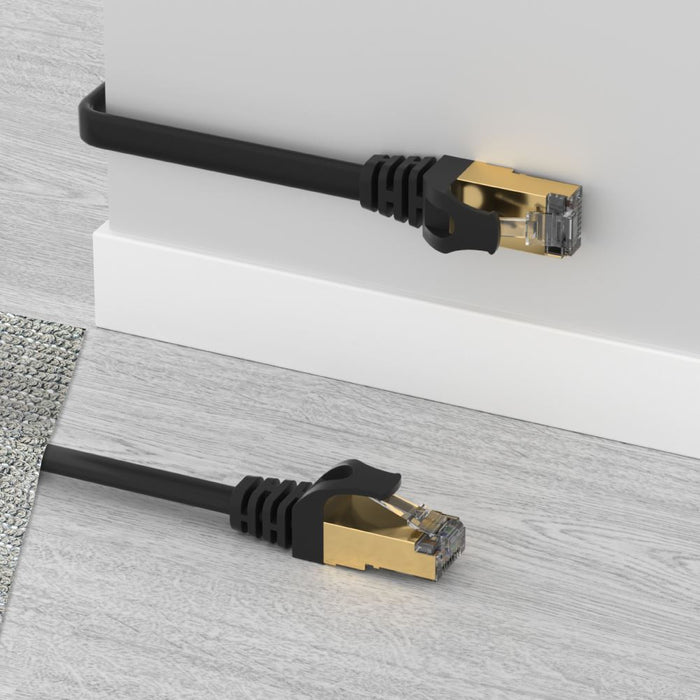 UNITEK 5m CAT 7 Black Flat SSTP 32AWG Patch Lead in PVC Jacket. 500MHz, Gold-pla