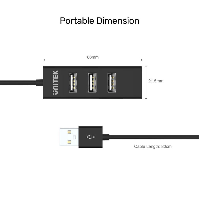 UNITEK USB-A 2.0 4-Port High Speed Hub with Data Transfer Speed up to 480Mbps. C