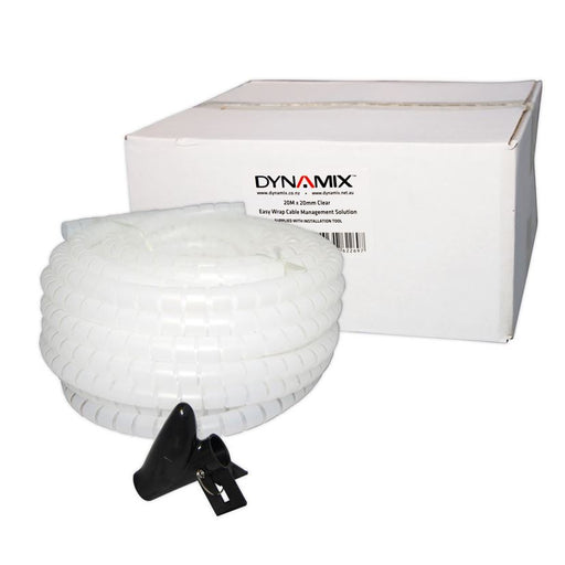 DYNAMIX 20mx20mm Easy Wrap - Cable Management Solution, Bulk Packed Clear