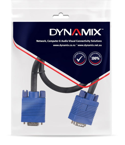 DYNAMIX 10m VESA DDC1 & DDC2 VGA Male/Male Cable - Moulded Black