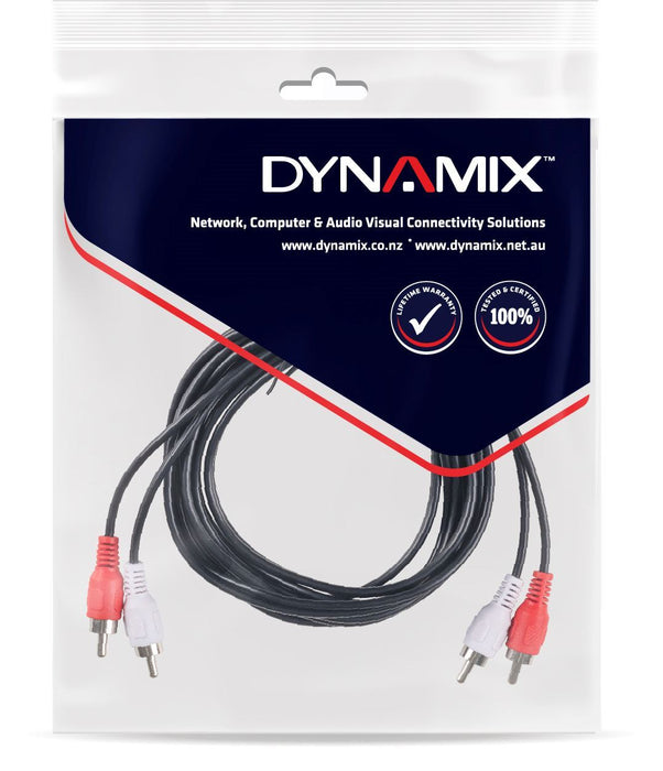 DYNAMIX 5m RCA Audio Cable 2 RCA to 2 RCA Plugs, Coloured Red & White