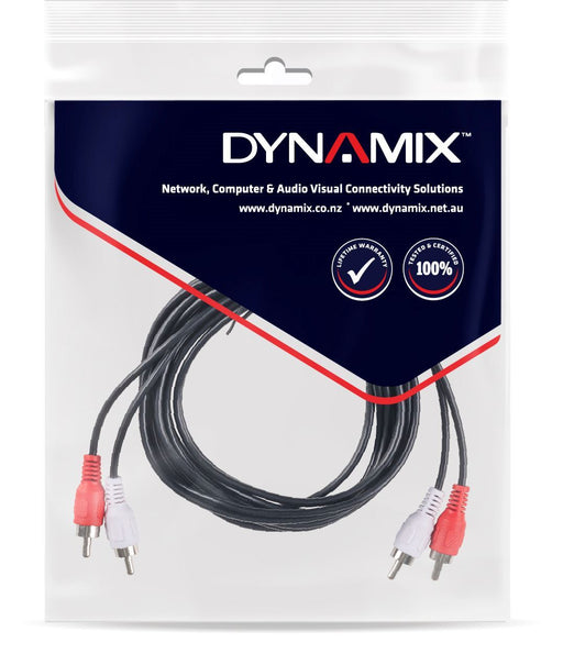 DYNAMIX 20m RCA Audio Cable 2 RCA to 2 RCA Plugs, Coloured Red & White