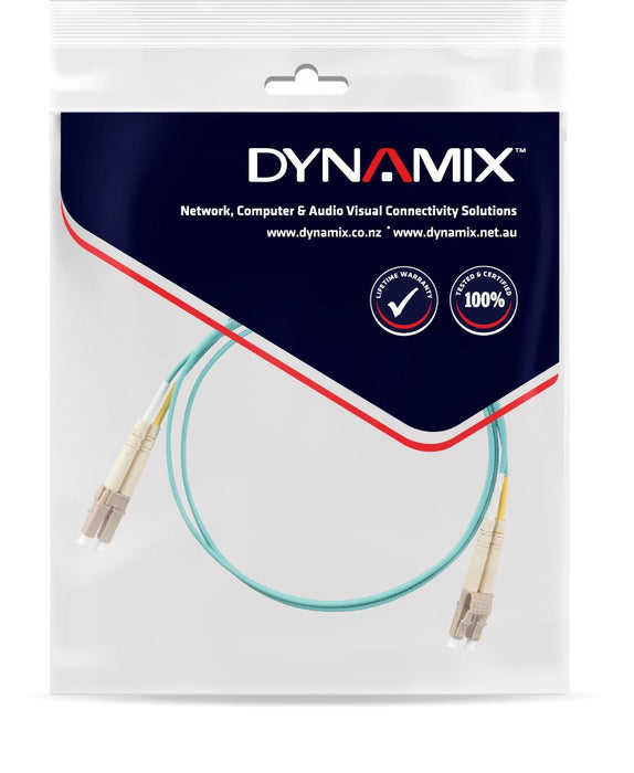 DYNAMIX 0.5M 50u LC/LC OM3 Fibre Lead (Duplex, Multimode) Aqua LSZH Jacket