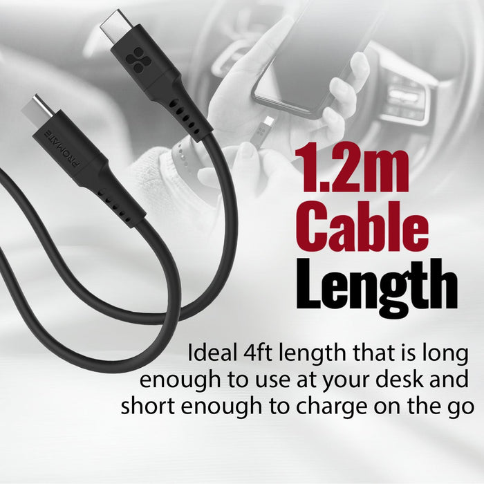 PROMATE 1.2m USB-C Data and Charging Cable. Data Transfer Rate 480Mbs. 60W Power