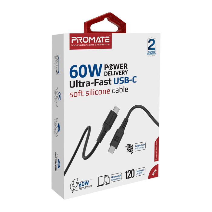 PROMATE 1.2m USB-C Data and Charging Cable. Data Transfer Rate 480Mbs. 60W Power