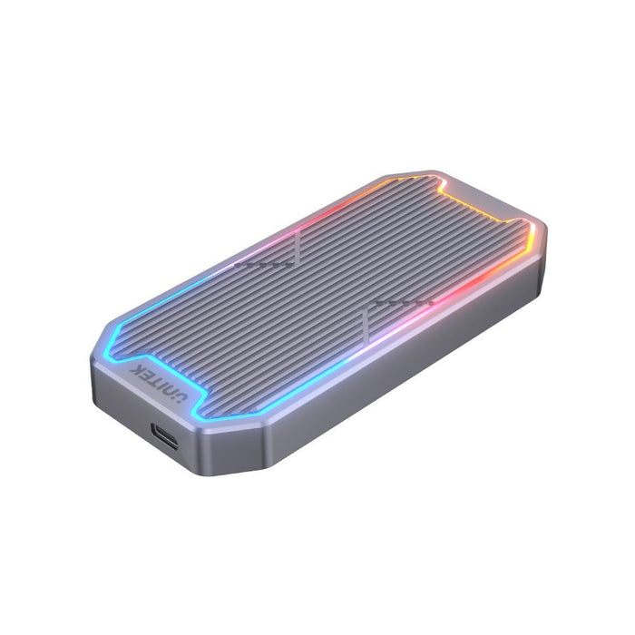 UNITEK USB-C to M.2 SSD Enclosure with RGB Lights in Alloy Housing. Supports USB