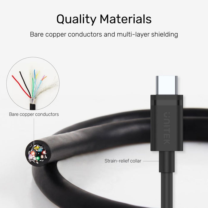 UNITEK 2.0m USB 3.0 USB-A Male To USB-C Cable. Reversible USB-C. Supports Data T