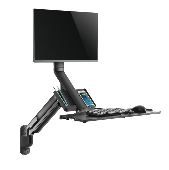 BRATECK 17-32" Wall Mount Single Monitor Gas Spring Sit-Stand Workstation. Foldi