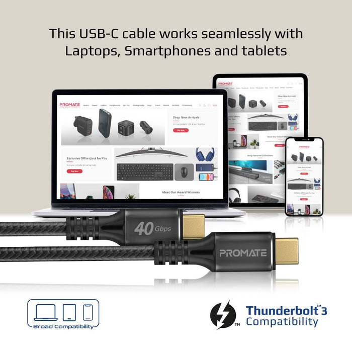 PROMATE 1M USB-C to USB-C Cable. Supports Thunderbolt 3, 240W Super Speed Fast C