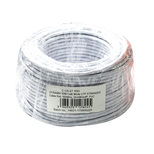 DYNAMIX 50m Cat6 Beige UTP STRANDED Cable Roll, 250MHz, 24AWGx4P, PVC Jacket