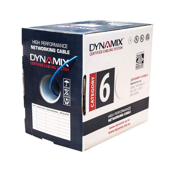 DYNAMIX 305m Cat6 Blue UTP SOLID Cable Roll, 250MHz, 24AWGx4P. External O.D.