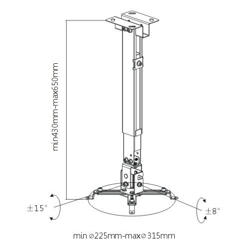 BRATECK Universal Wall & Ceiling Projector Bracket. Tilt: -15~+15, Swivel: -8~+8