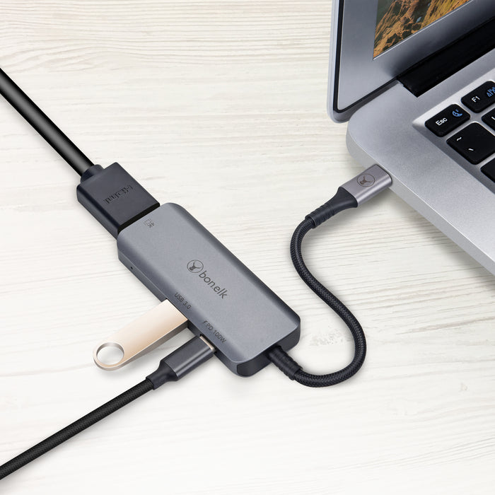 Bonelk Long-Life Series 3-in-1 Multiport Hub (Space Grey) 4K HDMI PD 3.0 USB-C