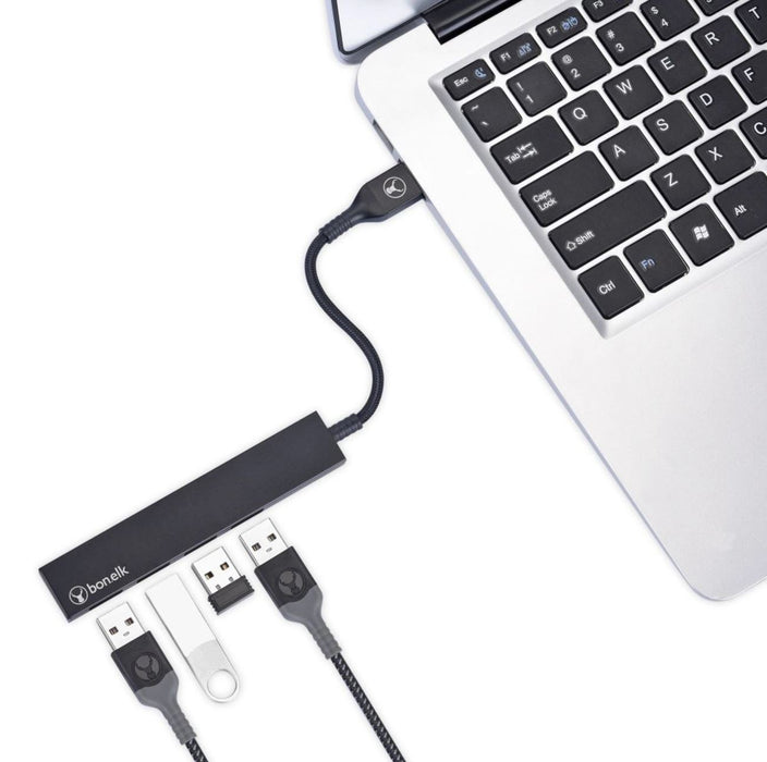 Bonelk Long-Life USB-A to 4 Port USB 3.0 Slim Hub (Black)