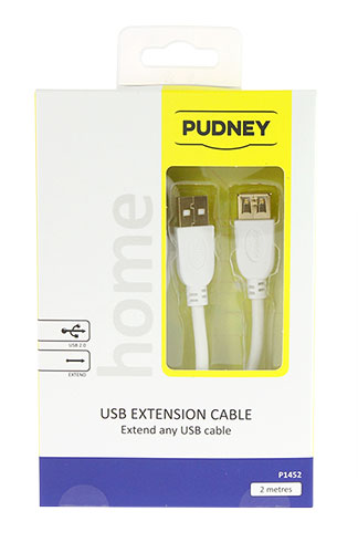 Pudney Usb A Plug To Usb A Socket V2.0 2 Metre White